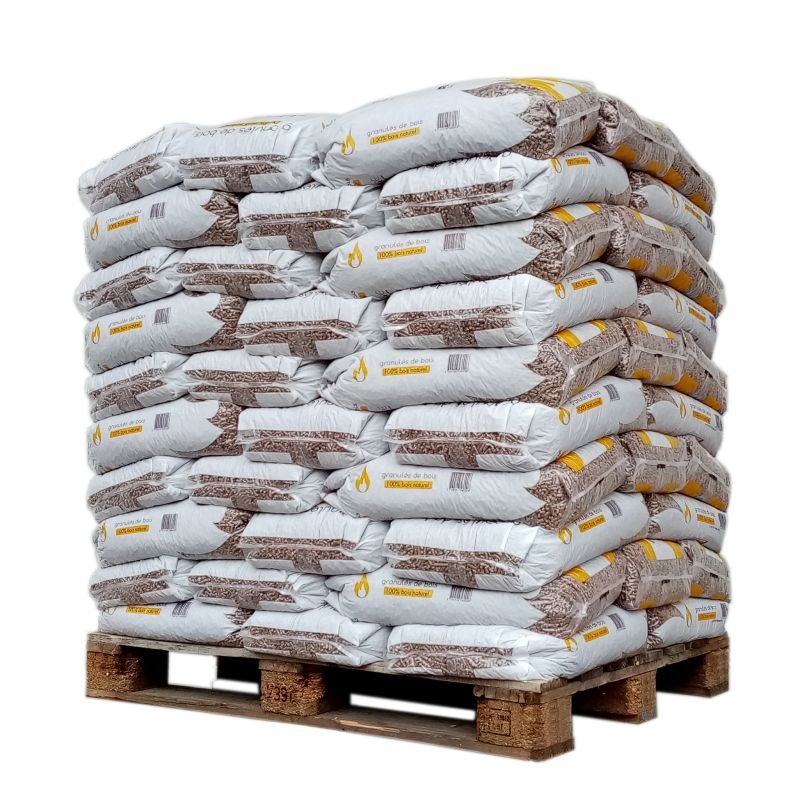 Sunfire-Pellets – Packung mit 70 Säcken à 15 kg.